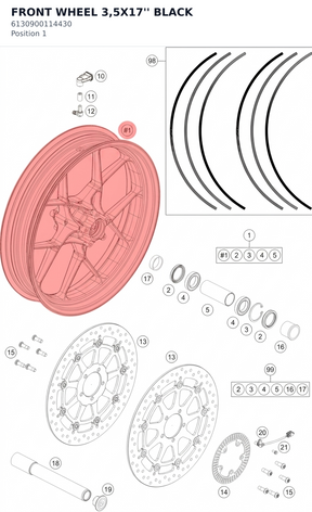 Diagram preview: FRONT WHEEL 3,5X17'' BLACK (6130900114430)