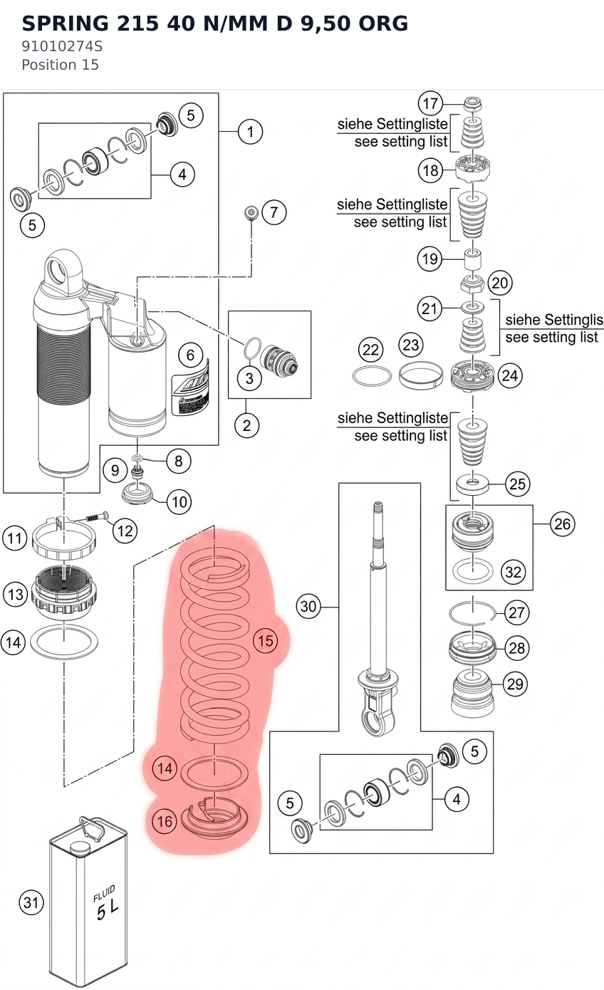 Diagram preview: SPRING 215 40 N/MM D 9,50 ORG (91010274S)