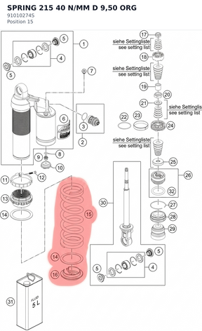Diagram preview: SPRING 215 40 N/MM D 9,50 ORG (91010274S)