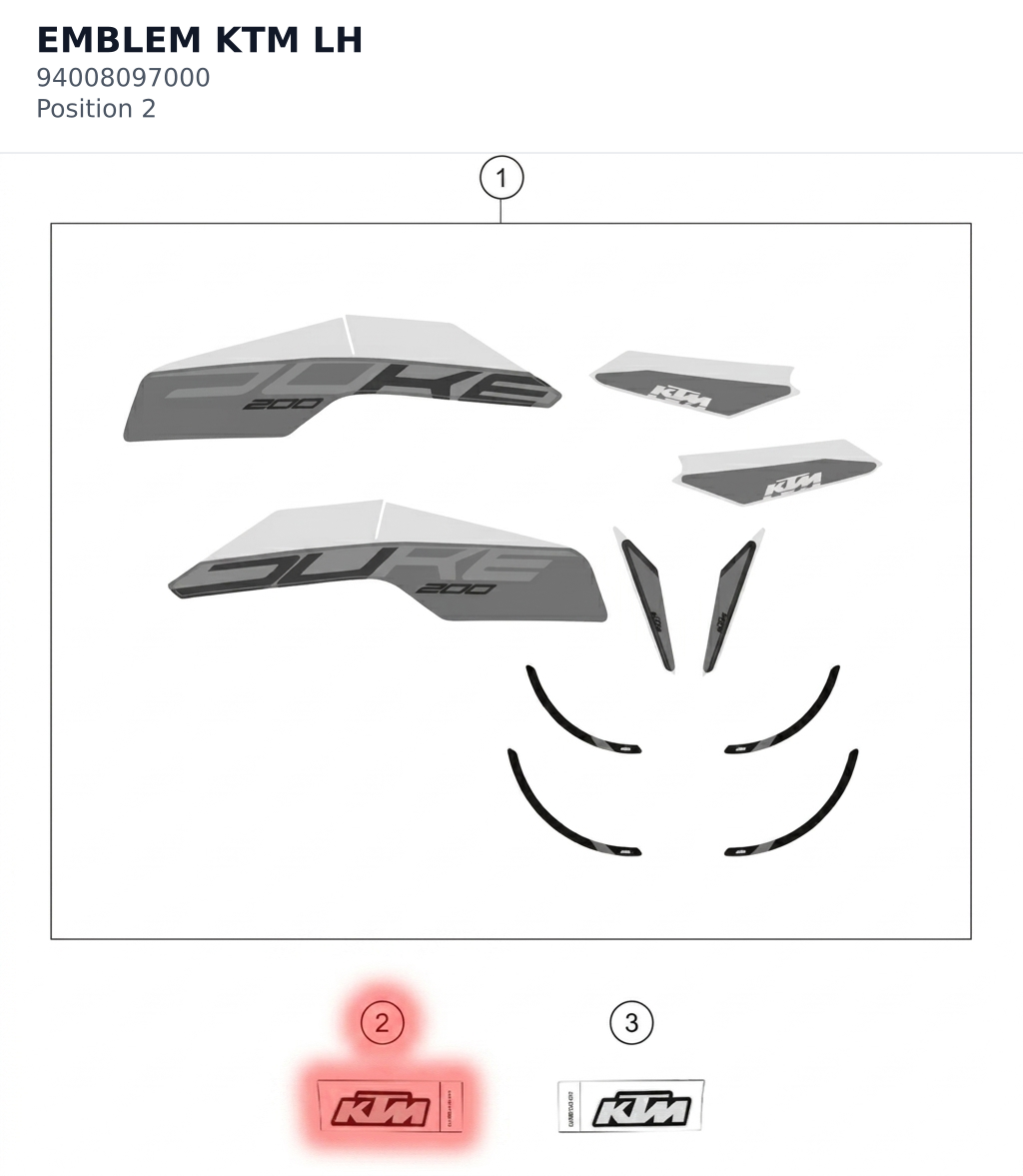 Diagram preview: EMBLEM KTM LH (94008097000)