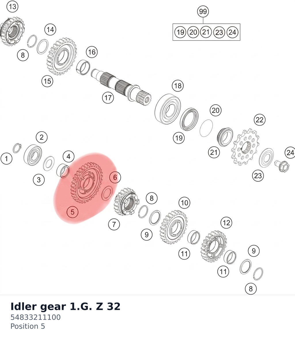Diagram preview: Idler gear 1.G. Z 32 (54833211100)