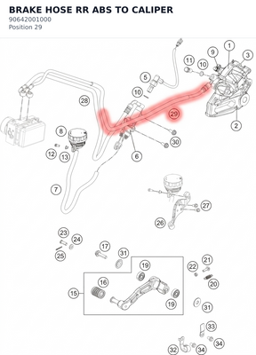 Diagram preview: BRAKE HOSE RR ABS TO CALIPER (90642001000)