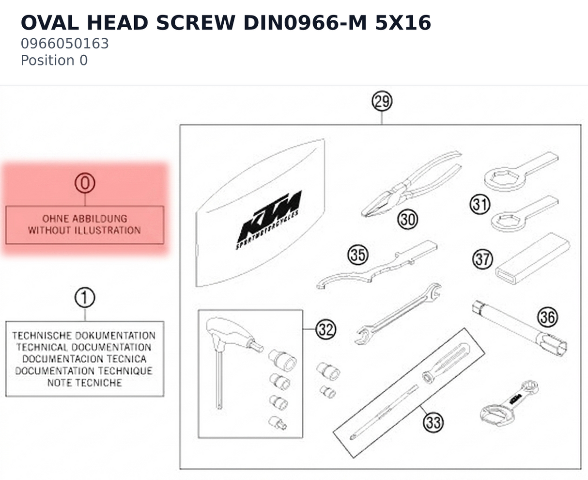 Diagram preview: OVAL HEAD SCREW DIN0966-M 5X16 (0966050163)