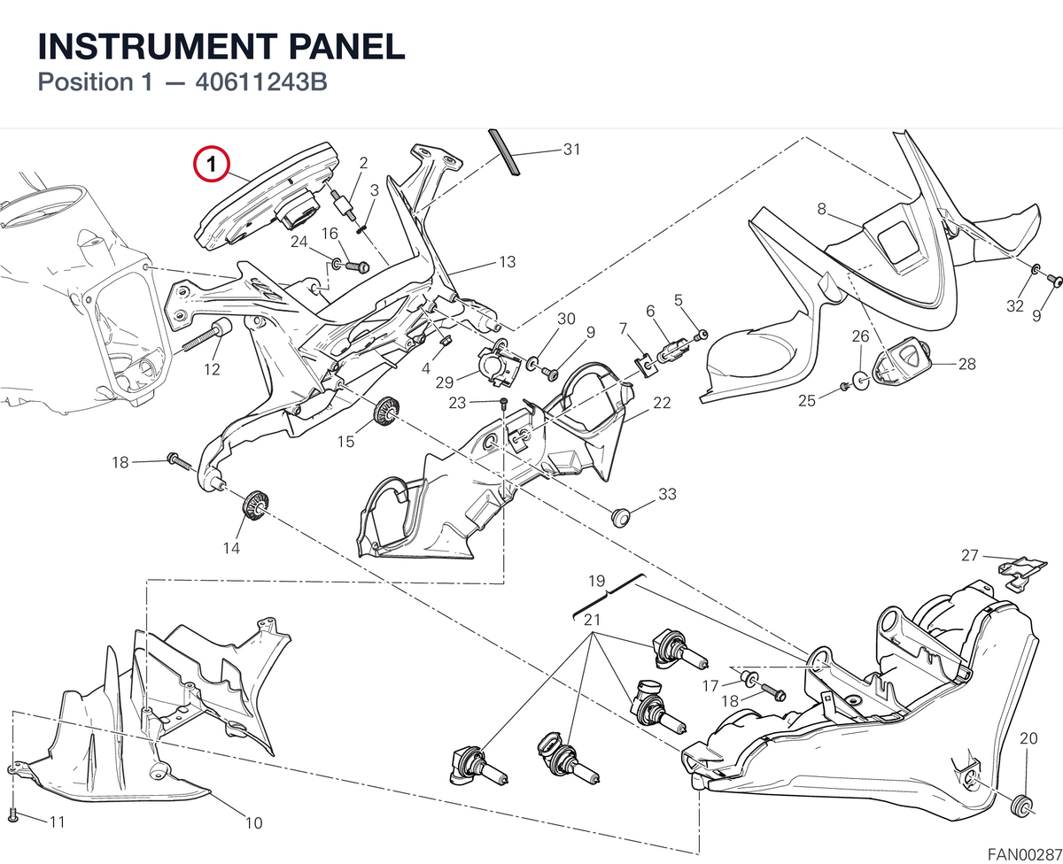 INSTRUMENT PANEL 40611243B diagram position
