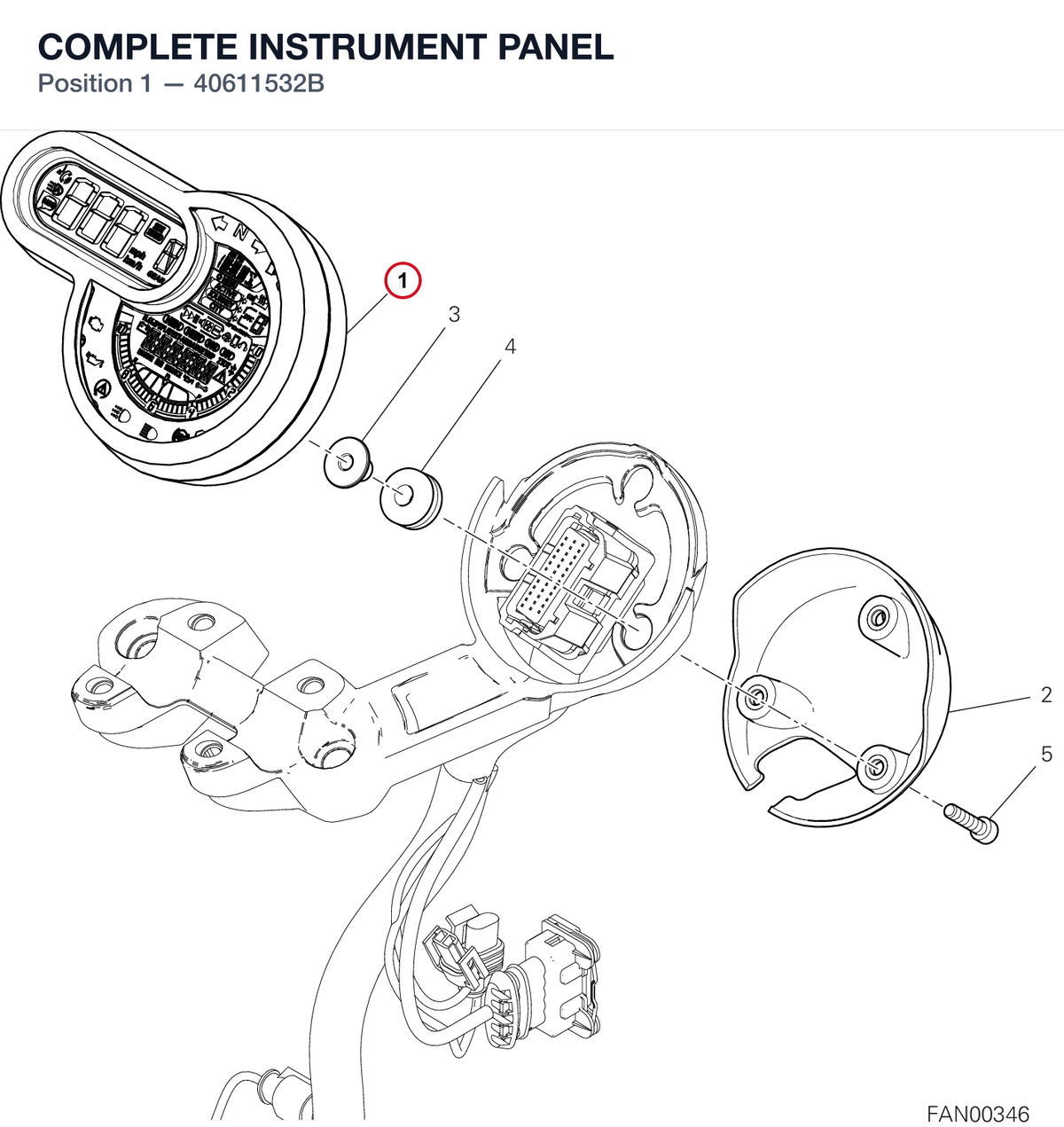 COMPLETE INSTRUMENT PANEL 40611532B diagram position