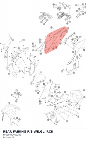 Diagram preview: REAR FAIRING  R/S WE.GL. RC8 (6900804200028B)
