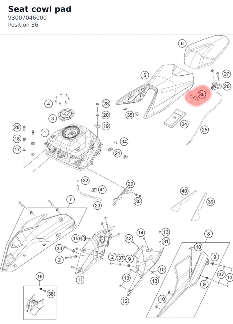 Diagram preview: Seat cowl pad (93007046000)