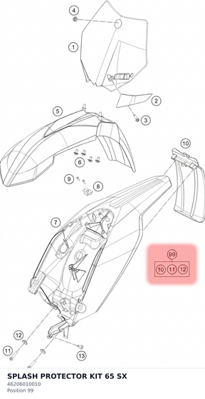 Diagram preview: SPLASH PROTECTOR KIT 65 SX (46206010010)