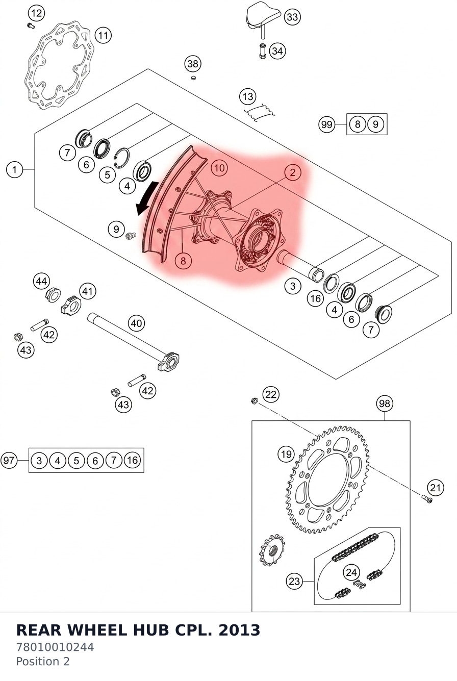 Diagram preview: REAR WHEEL HUB CPL.     2013 (78010010244)