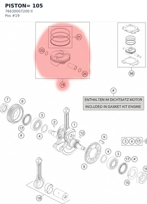 Diagram preview: PISTON= 105 (76630007200 II)