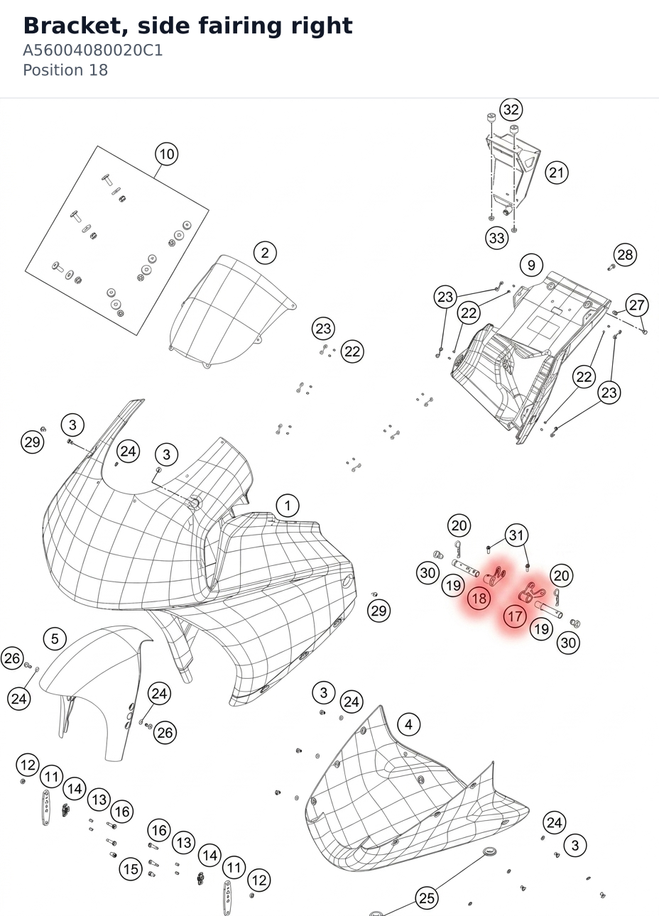 Diagram preview: Bracket, side fairing right (A56004080020C1)