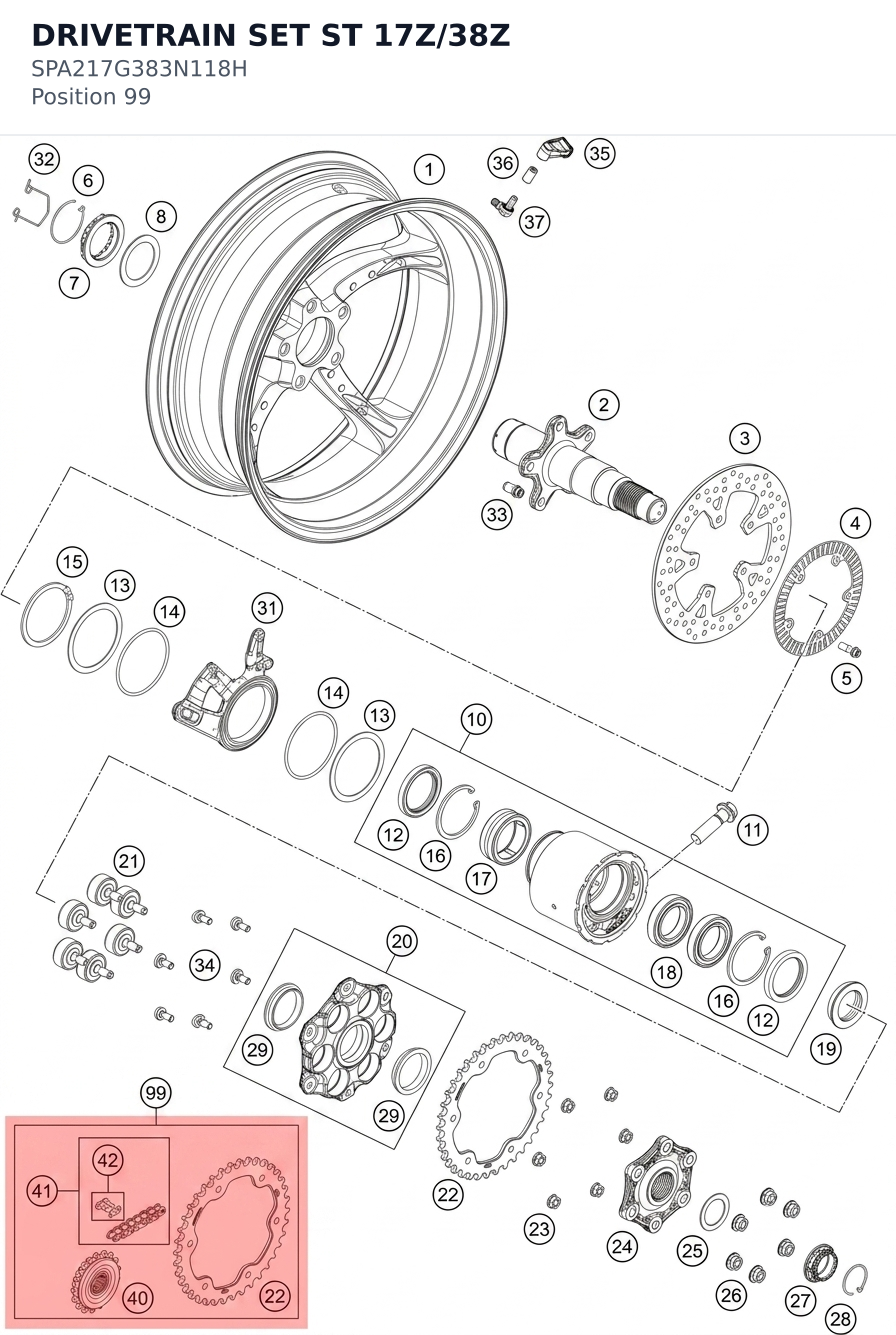 Diagram preview: DRIVETRAIN SET ST 17Z/38Z (SPA217G383N118H)