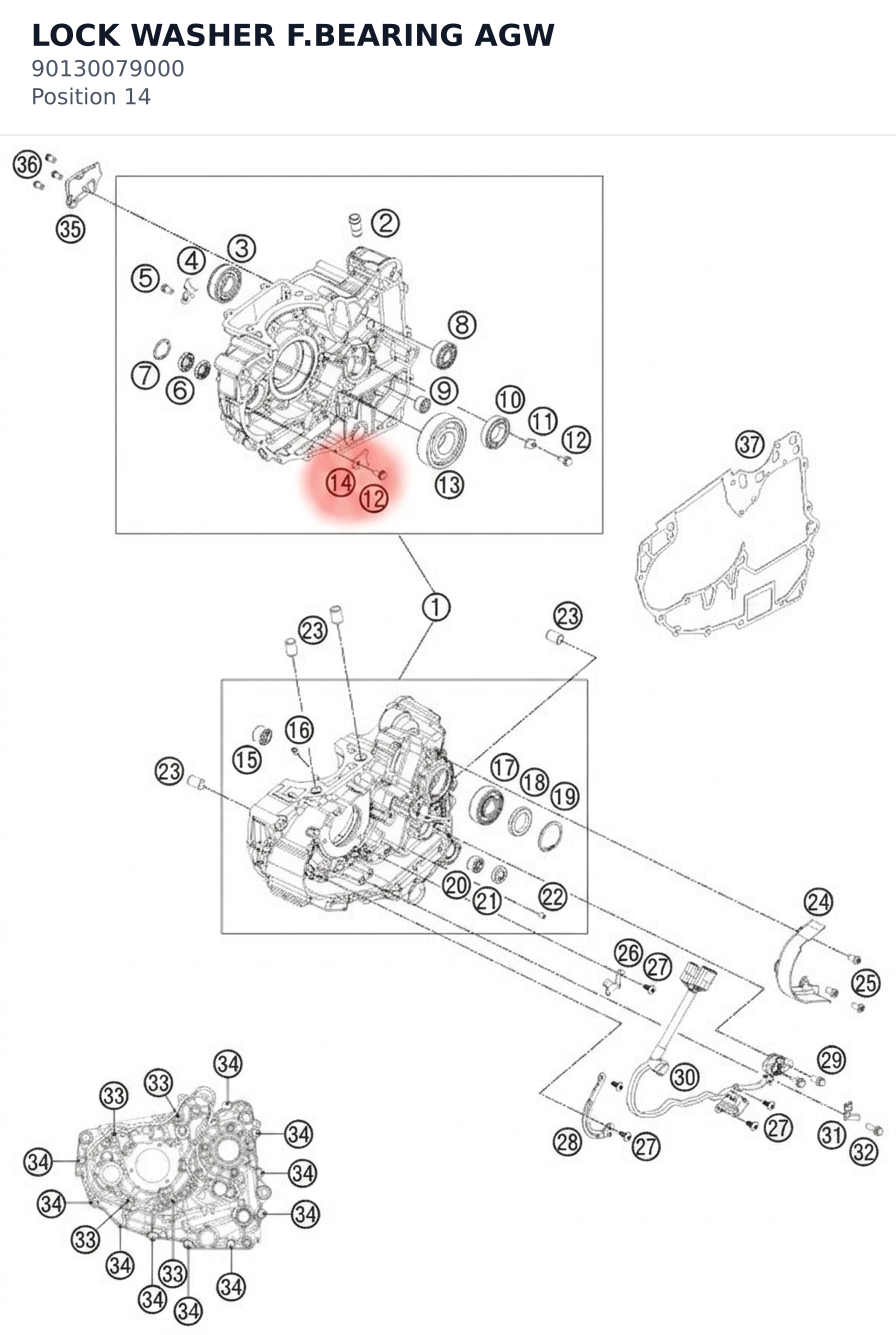 Diagram preview: LOCK WASHER F.BEARING AGW (90130079000)