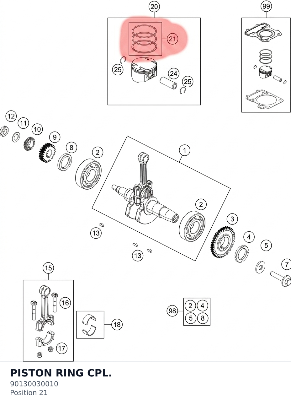 Diagram preview: PISTON RING CPL. (90130030010)