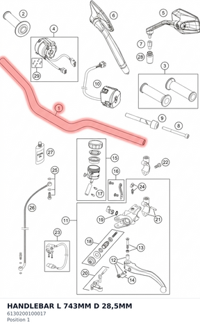 Diagram preview: HANDLEBAR L 743MM D 28,5MM (6130200100017)