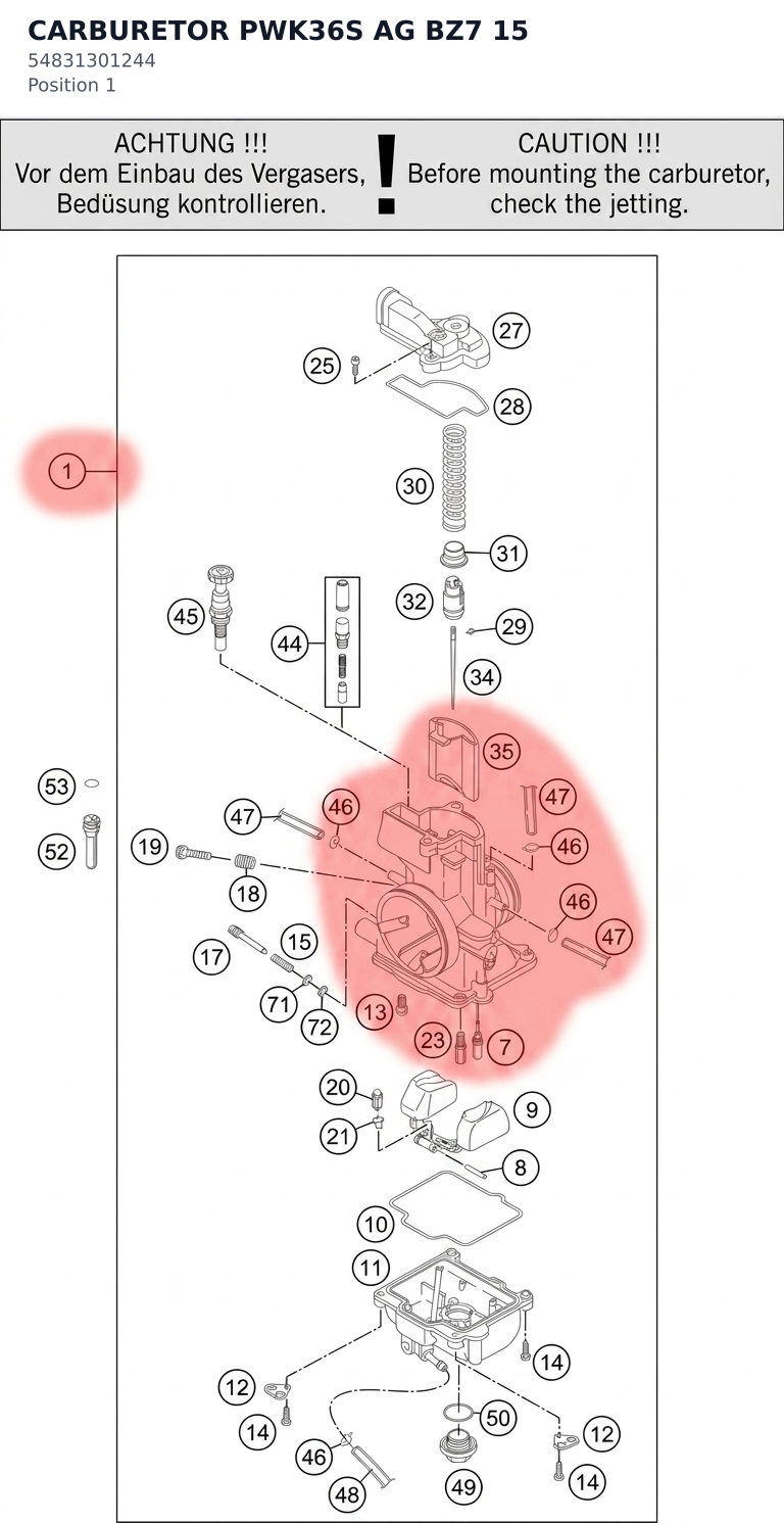 Diagram preview: CARBURETOR PWK36S AG BZ7    15 (54831301244)