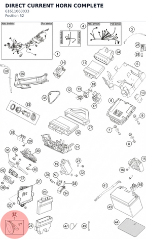 Diagram preview: DIRECT CURRENT HORN COMPLETE (61611060033)