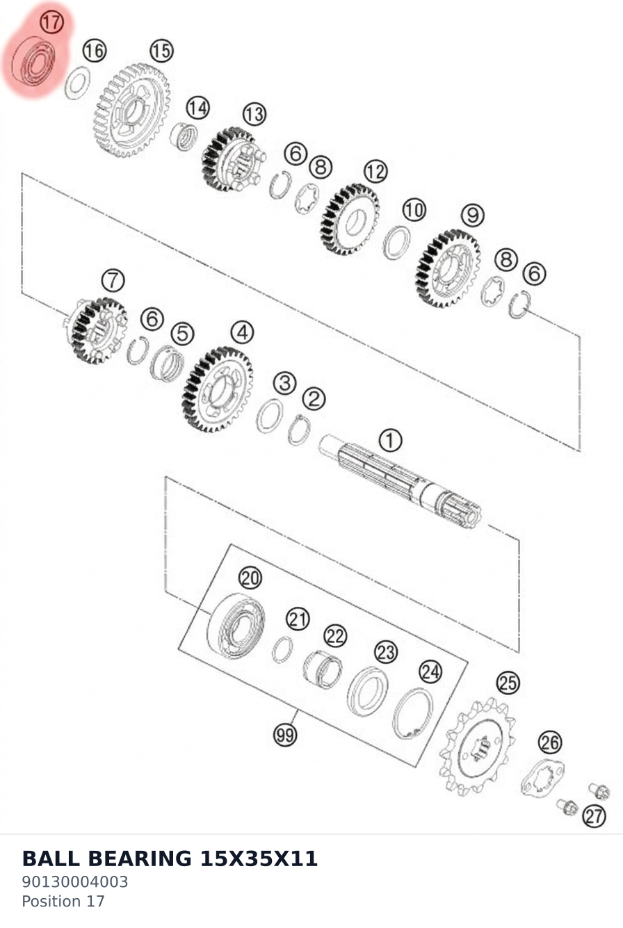 Diagram preview: BALL BEARING 15X35X11 (90130004003)