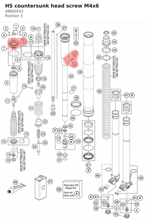 Diagram preview: HS countersunk head screw M4x6 (48600542)