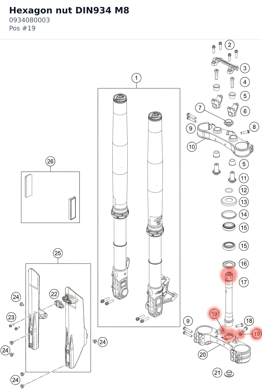 Diagram preview: Hexagon nut DIN934 M8 (0934080003)