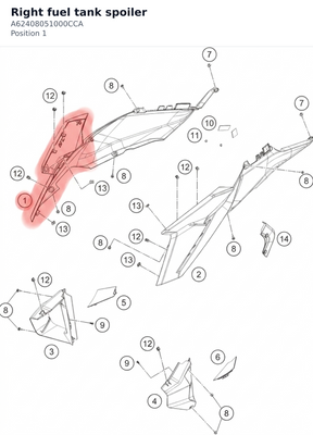 Diagram preview: Right fuel tank spoiler (A62408051000CCA)