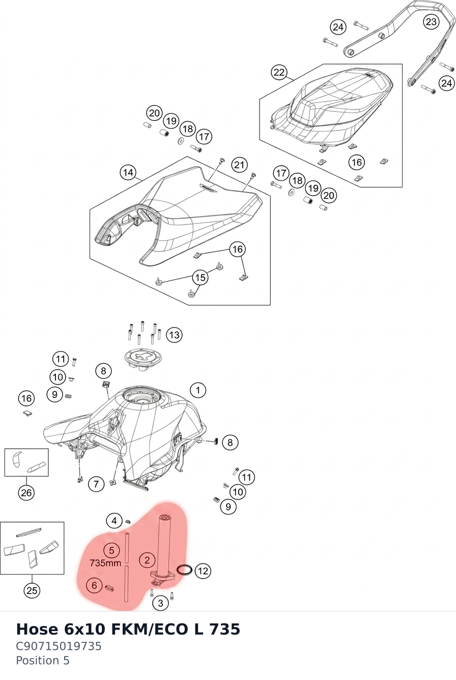 Diagram preview: Hose 6x10 FKM/ECO L 735 (C90715019735)