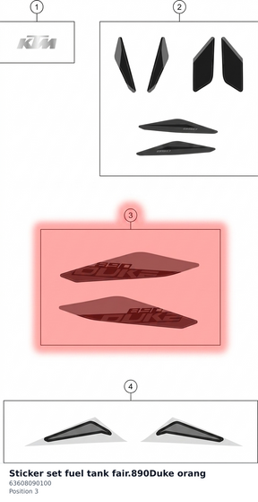Diagram preview: Sticker set fuel tank fair.890Duke orang (63608090100)