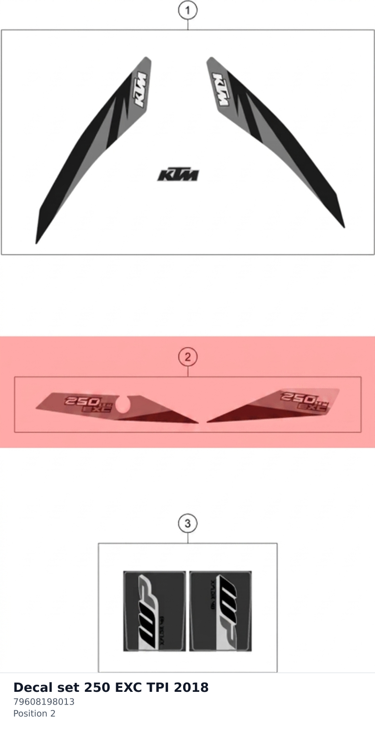 Diagram preview: Decal set 250 EXC TPI 2018 (79608198013)
