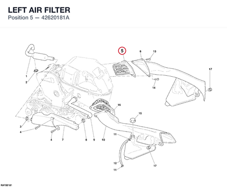 LEFT AIR FILTER 42620181A diagram position