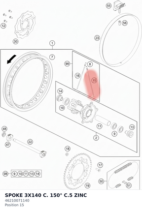 Diagram preview: SPOKE 3X140 C. 150° C.5 ZINC (46210071140)