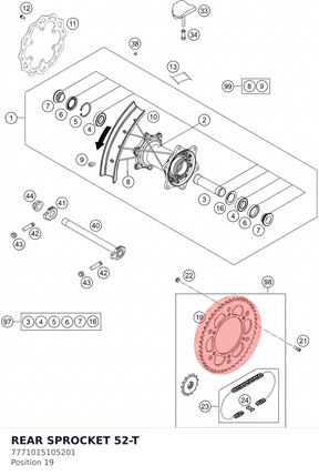 Diagram preview: REAR SPROCKET 52-T (7771015105201)