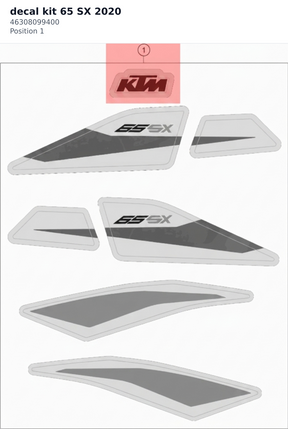 Diagram preview: decal kit 65 SX 2020 (46308099400)