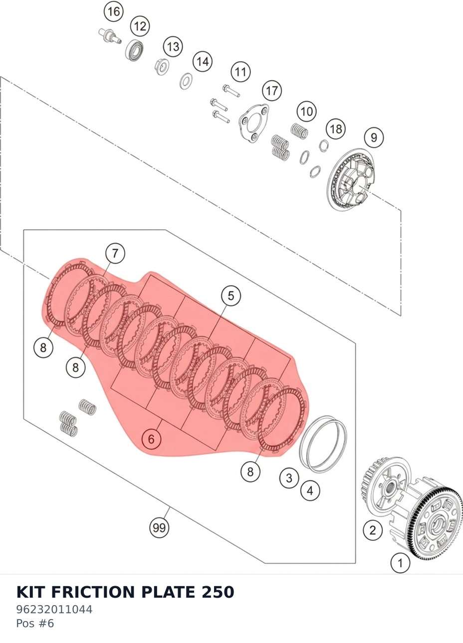 Diagram preview: KIT FRICTION PLATE 250 (96232011044)