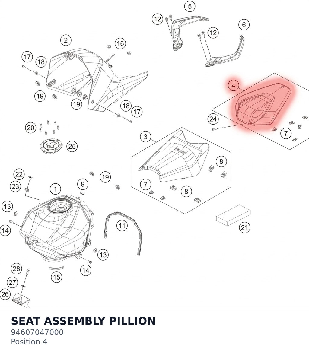 Diagram preview: SEAT ASSEMBLY PILLION (94607047000)