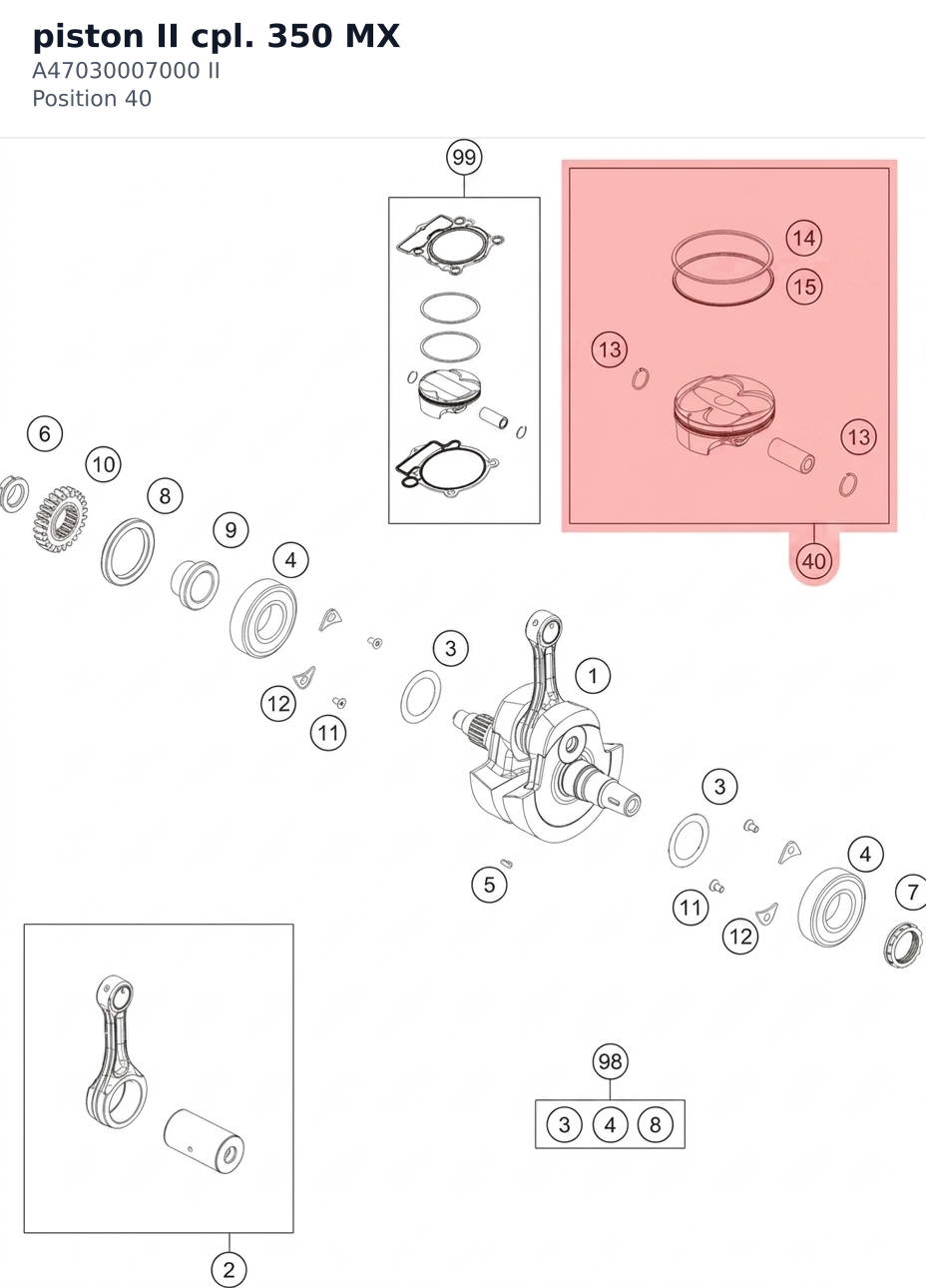 Diagram preview: piston II cpl. 350 MX (A47030007000 II)