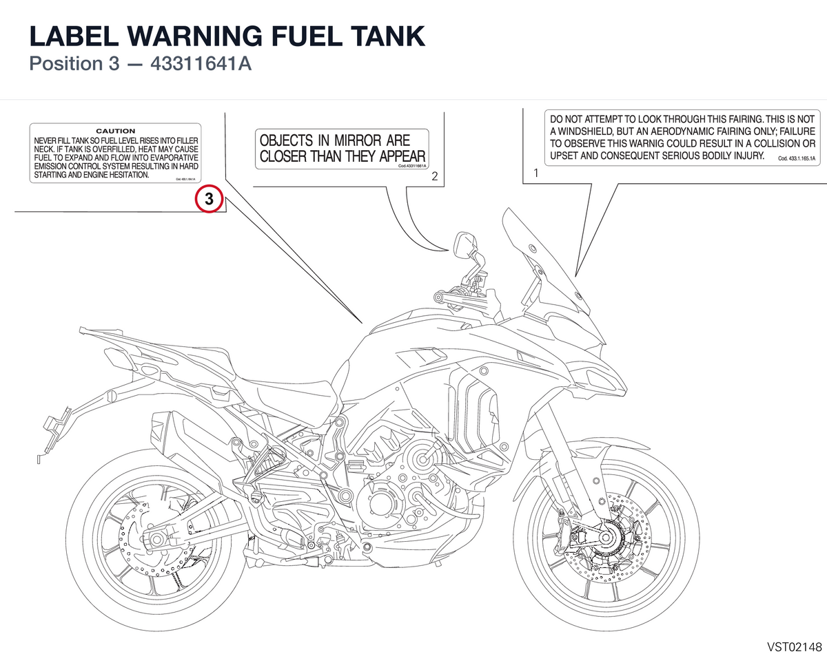 LABEL WARNING FUEL TANK 43311641A diagram position
