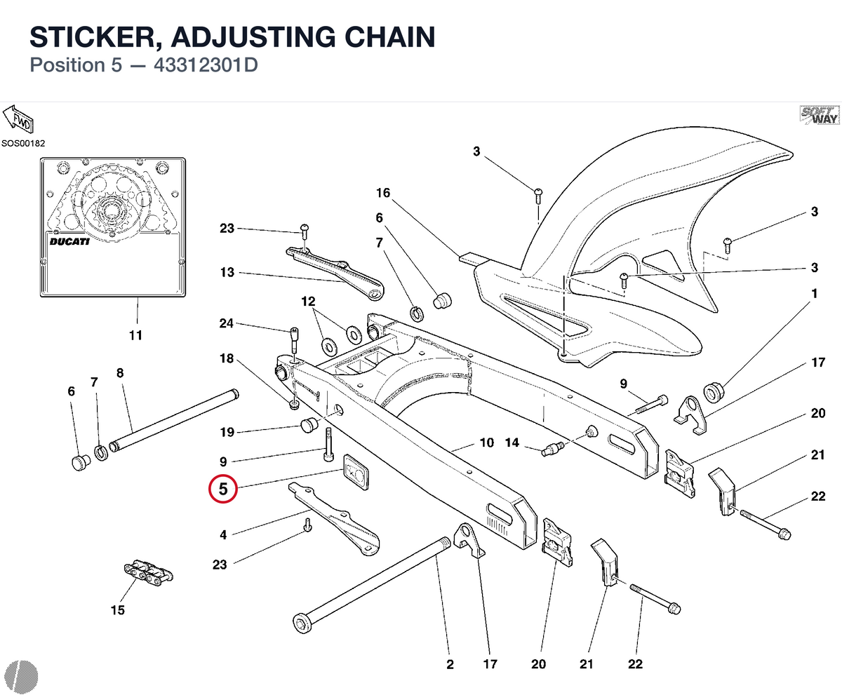 STICKER, ADJUSTING CHAIN 43312301D diagram position