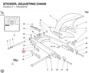 STICKER, ADJUSTING CHAIN 43312301D diagram position