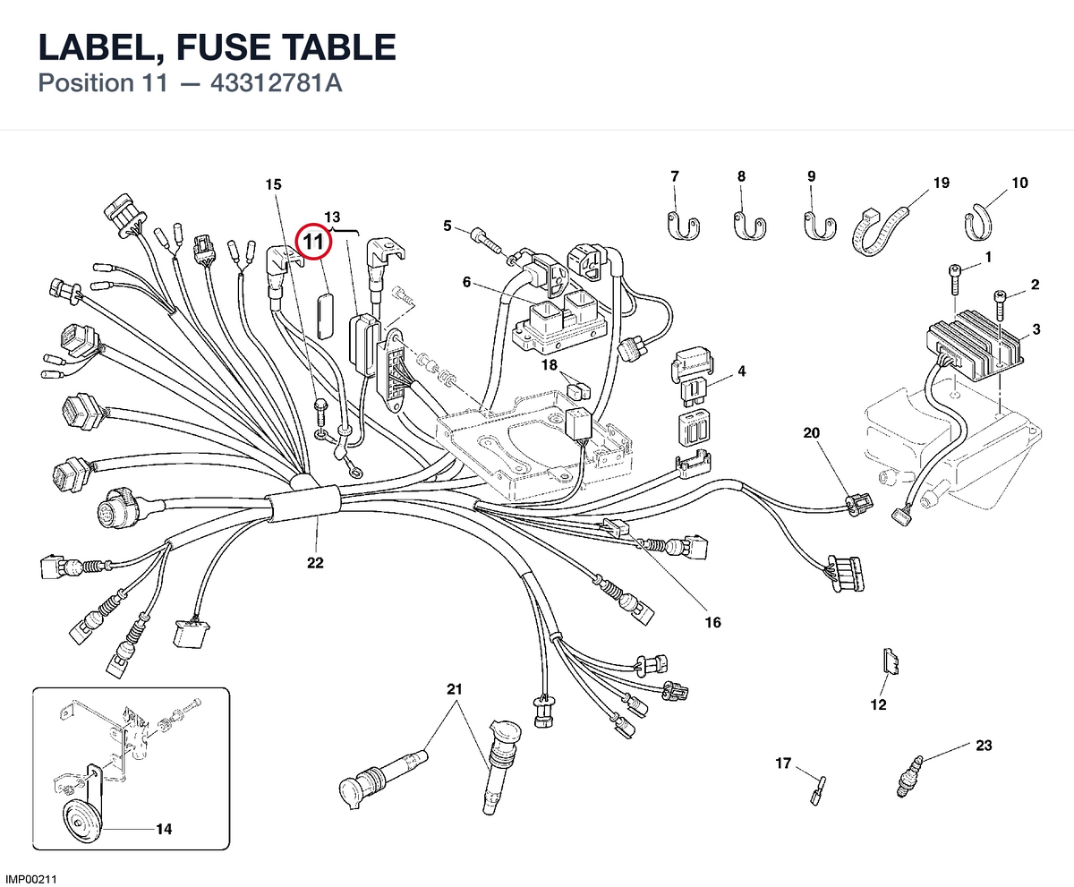 LABEL, FUSE TABLE 43312781A diagram position