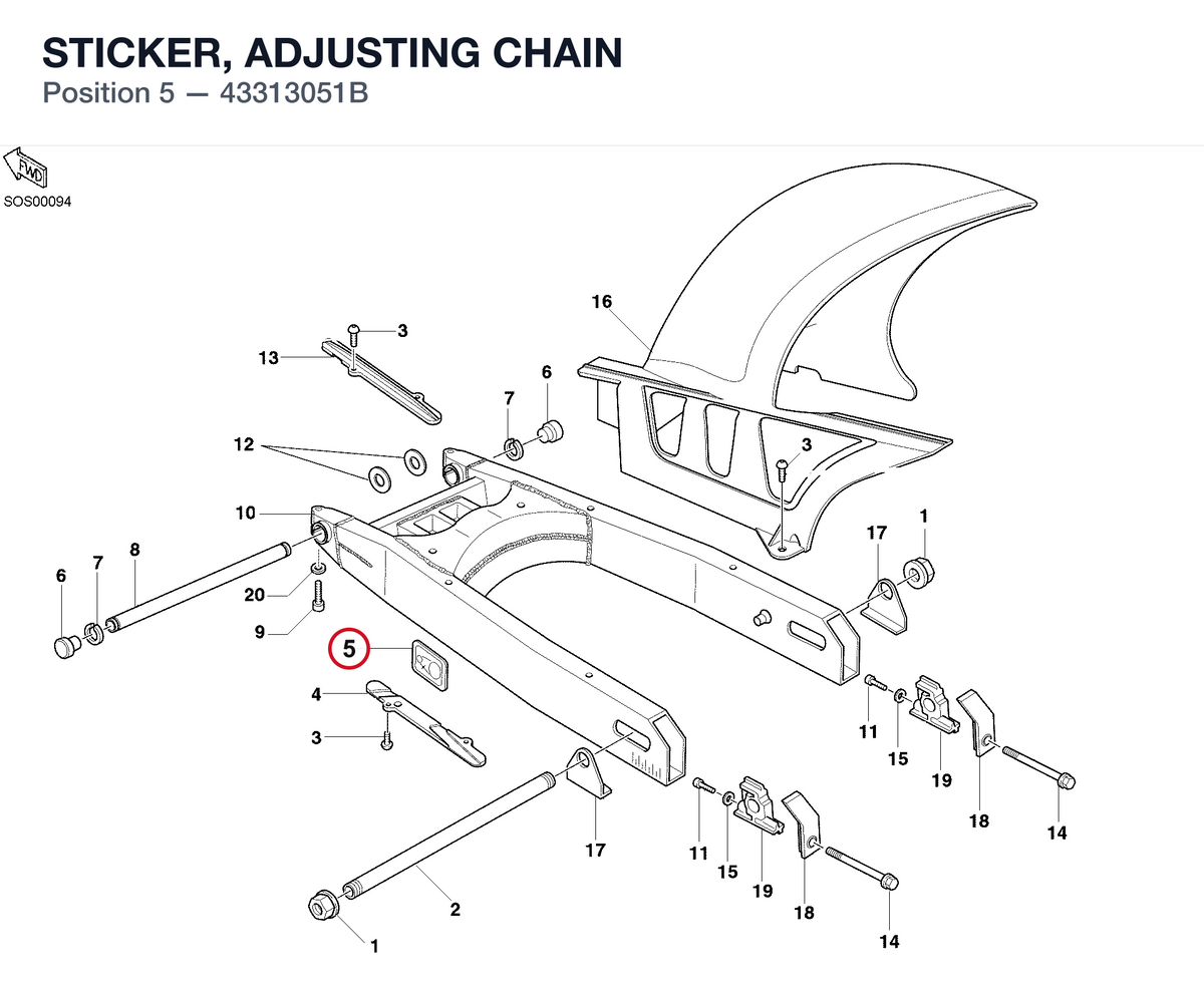 STICKER, ADJUSTING CHAIN 43313051B diagram position