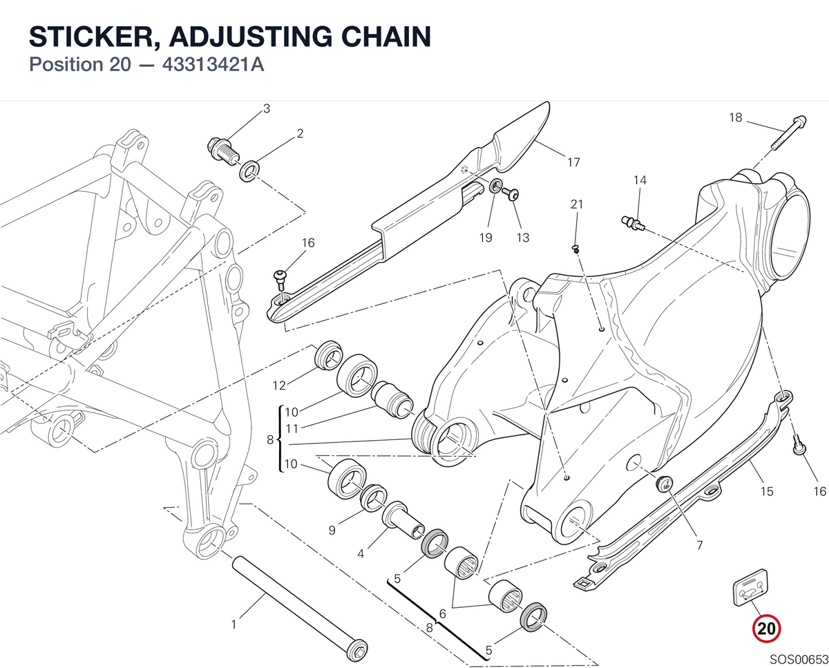 STICKER, ADJUSTING CHAIN 43313421A diagram position