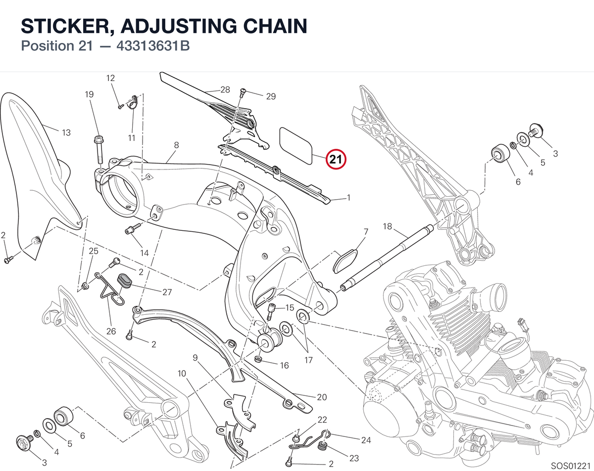 STICKER, ADJUSTING CHAIN 43313631B diagram position