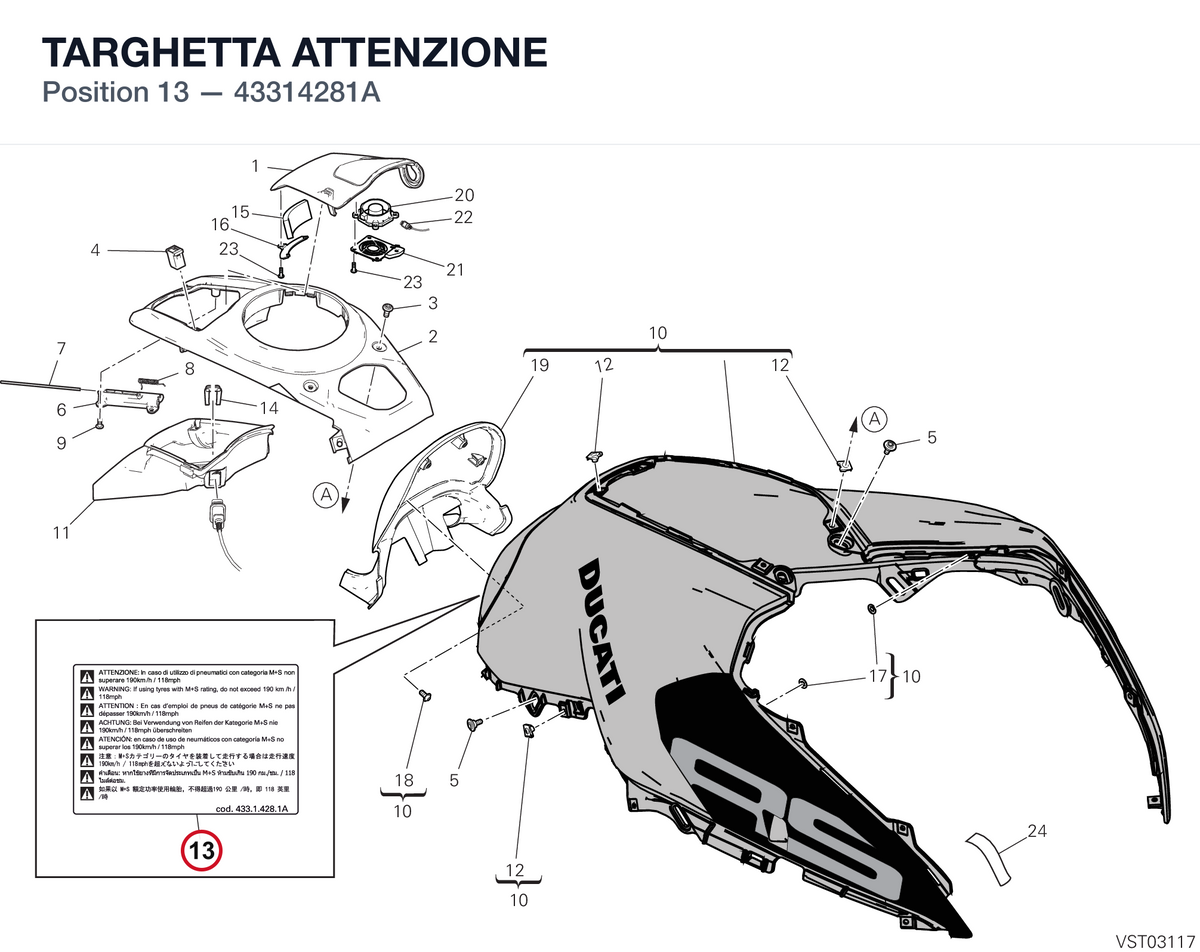 TARGHETTA ATTENZIONE 43314281A diagram position