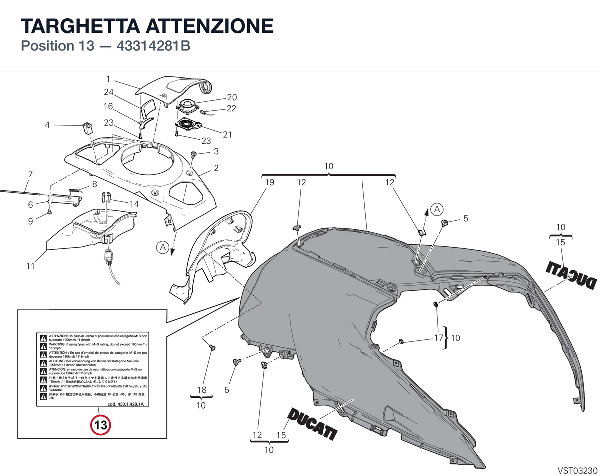 TARGHETTA ATTENZIONE 43314281B diagram position