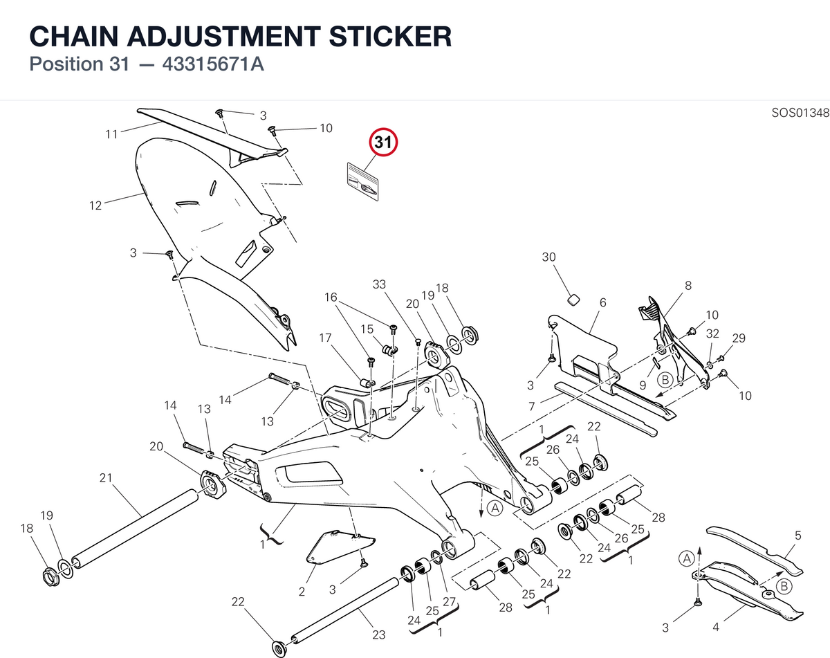 CHAIN ADJUSTMENT STICKER 43315671A diagram position