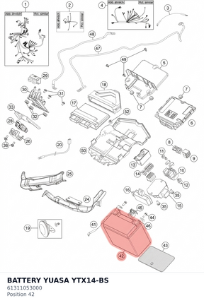 Diagram preview: BATTERY YUASA YTX14-BS (61311053000)