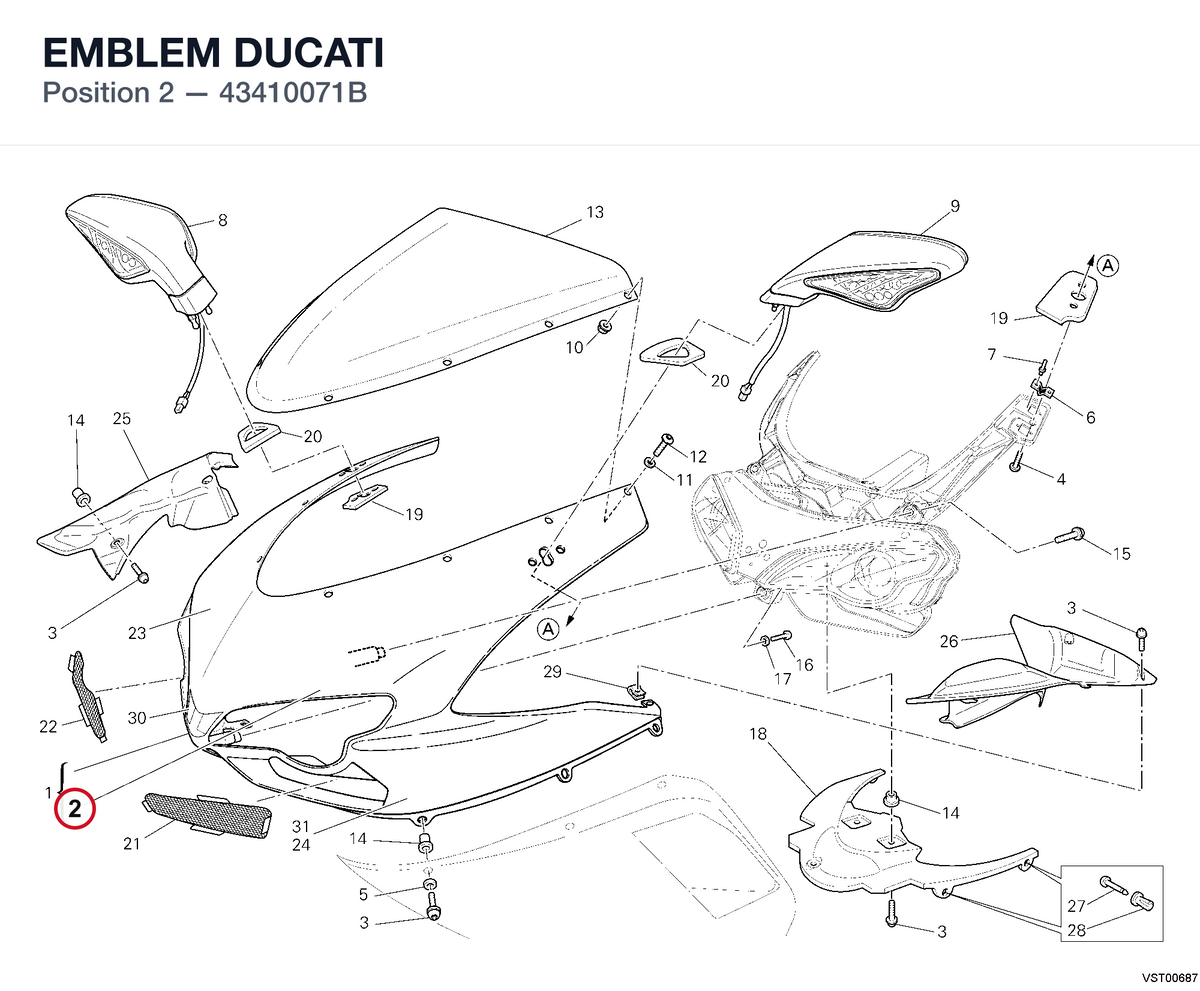 EMBLEM DUCATI 43410071B diagram position