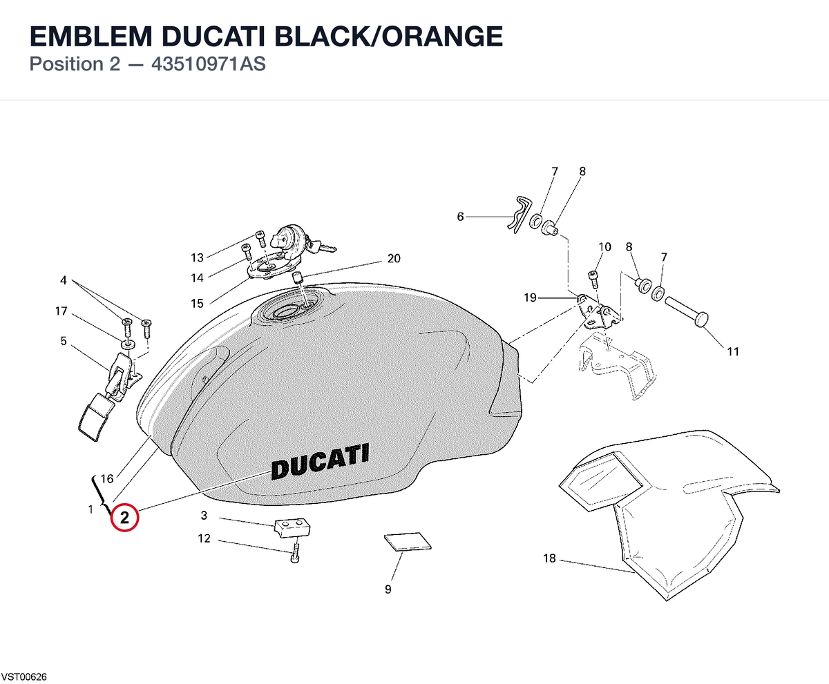 EMBLEM DUCATI BLACK/ORANGE 43510971AS diagram position