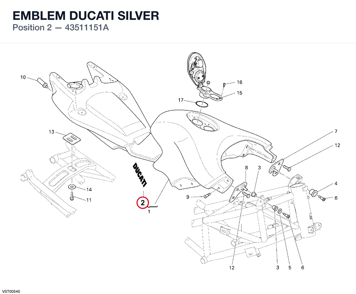 EMBLEM DUCATI SILVER 43511151A diagram position