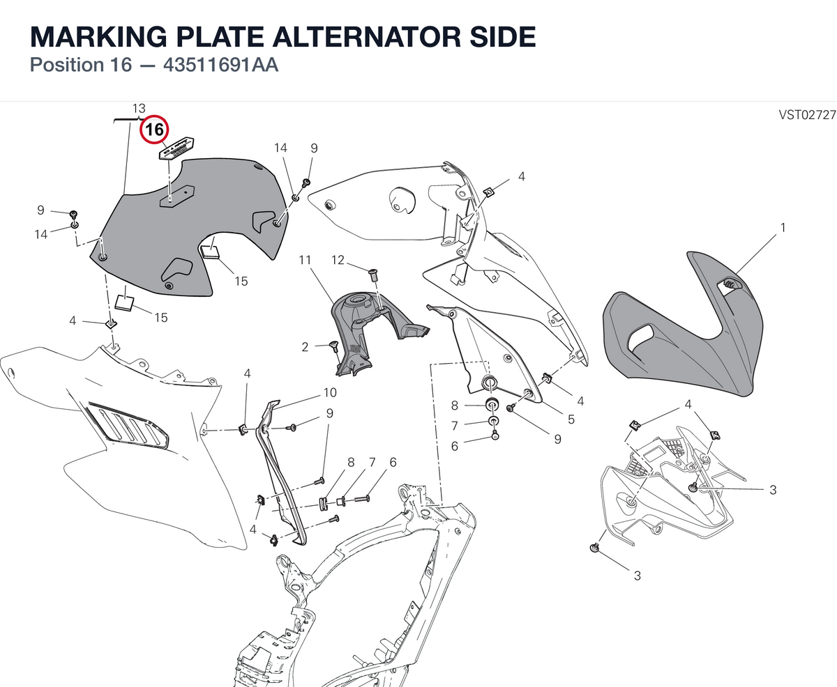 MARKING PLATE ALTERNATOR SIDE 43511691AA diagram position